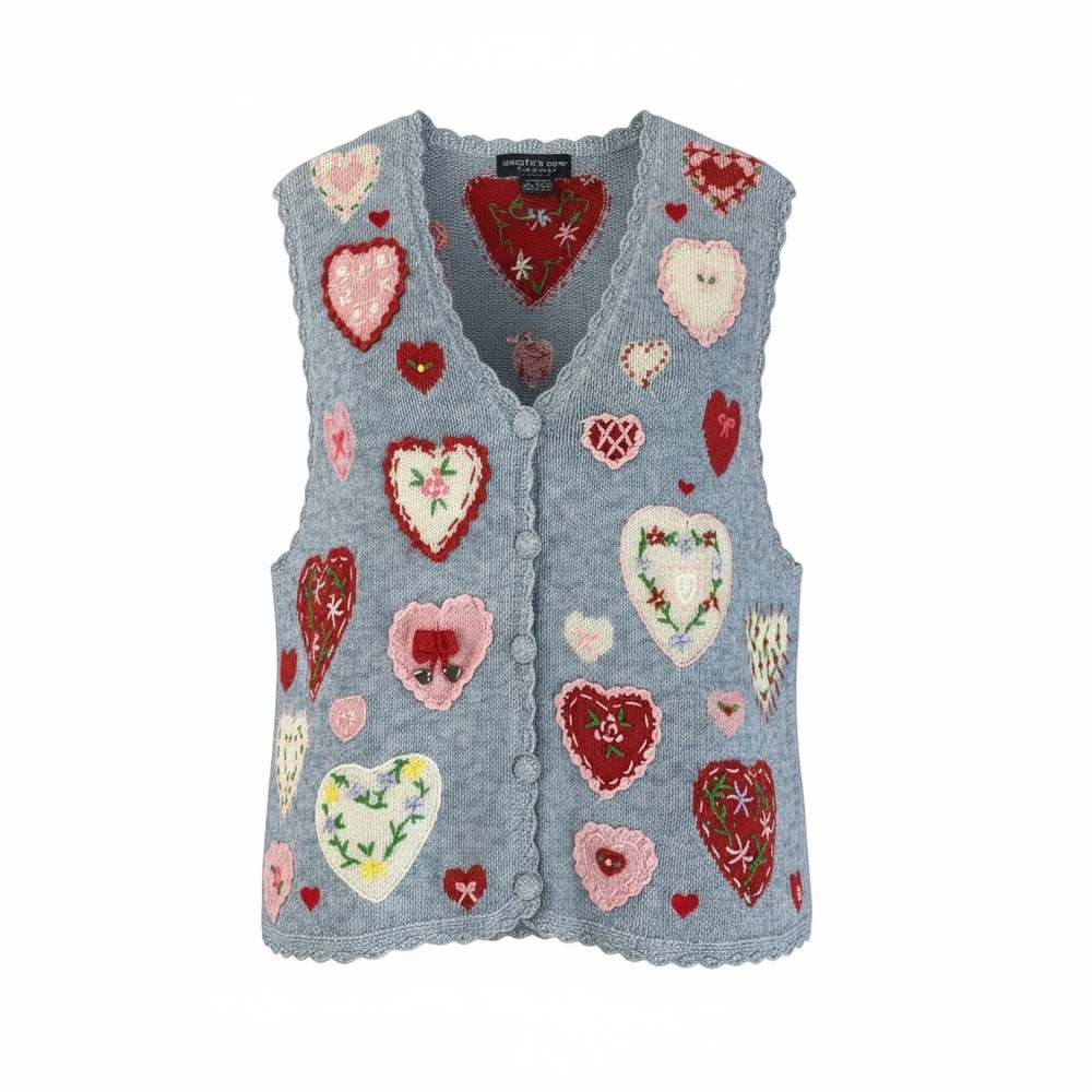 Vintage 90's Eagle's Eye Women Size 2X Valentines Day Heart Design Knit Vest